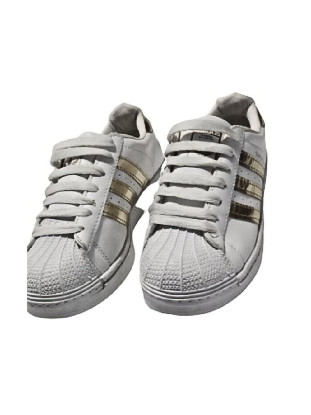 Adidas Superstar Women’s White Gold Metallic Sneakers Shoes Size 5.5 – Like New